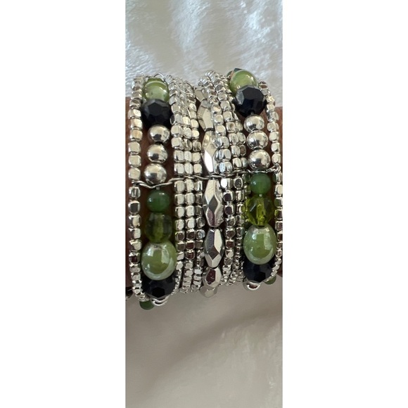 BEADED BOHO SILVER TONE CUFF BRACELET - Picture 6 of 8